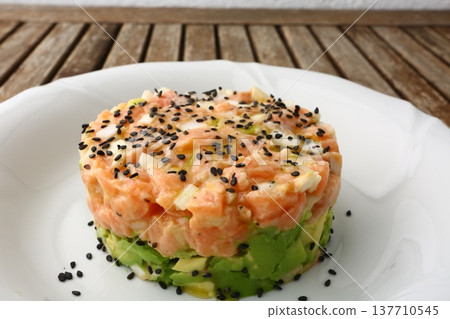Fresh Salmon Tartare Gourmet Dish Fresh Salmon Tartare Gourmet Dish 137710545