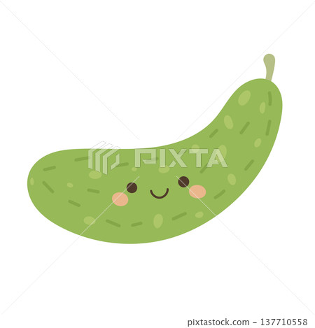 Cute cucumber character with smiling face, green vegetable illustration for healthy food, organic ingredient, vegan diet and fresh garden produce Cute cucumber character with smiling face, green vegetable illustration for healthy food, organic ingredient, vegan diet and fresh garden produce 137710558