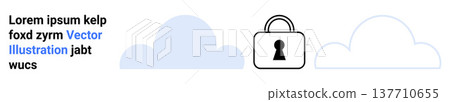 Cloud computing, data protection, online safety, cybersecurity, digital storage, privacy. Lock icon with clouds in a minimal style. Cloud computing and data protection concept Cloud computing, data protection, online safety, cybersecurity, digital storage, privacy. Lock icon with clouds in a minimal style. Cloud computing and data protection concept 137710655
