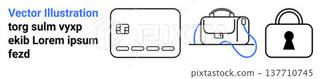 Digital security, online shopping, identity protection, financial safety, secure transactions, privacy. Set includes a bank card, a briefcase and a lock icon. Digital security and privacy concept Digital security, online shopping, identity protection, financial safety, secure transactions, privacy. Set includes a bank card, a briefcase and a lock icon. Digital security and privacy concept 137710745