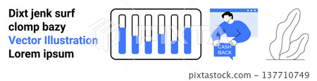 Financial growth, e-commerce, cashback rewards, online transactions, data analysis, fintech. Bar chart with blue accents, user interface cashback sign. Financial growth and e-commerce Financial growth, e-commerce, cashback rewards, online transactions, data analysis, fintech. Bar chart with blue accents, user interface cashback sign. Financial growth and e-commerce 137710749