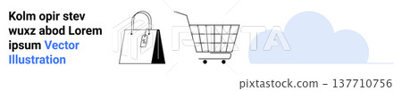 E-commerce, online shopping, digital storage, retail management, shopping experience, and logistics. Shopping bag, cart and cloud. E-commerce and online shopping concept E-commerce, online shopping, digital storage, retail management, shopping experience, and logistics. Shopping bag, cart and cloud. E-commerce and online shopping concept 137710756
