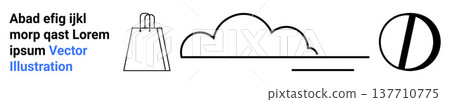 Online shopping, minimalism, weather concepts, branding designs, modern art, simplicity. A linear shopping bag, cloud and circular shape. Online shopping and minimalism design ideas Online shopping, minimalism, weather concepts, branding designs, modern art, simplicity. A linear shopping bag, cloud and circular shape. Online shopping and minimalism design ideas 137710775