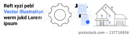 Business workflows, identity verification, property documentation, digital processes, real estate, system operations. Gear, checklist and house . Business workflows and property documentation focus Business workflows, identity verification, property documentation, digital processes, real estate, system operations. Gear, checklist and house . Business workflows and property documentation focus 137710956