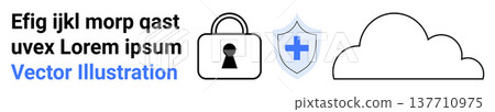 Data security, cloud storage, online safety, cybersecurity, privacy protection, technology infrastructure. Lock, shield with a cross and cloud icons security and connectivity. Data security Data security, cloud storage, online safety, cybersecurity, privacy protection, technology infrastructure. Lock, shield with a cross and cloud icons security and connectivity. Data security 137710975