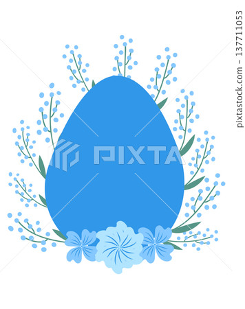 A floral Happy Easter poster with an Easter egg. Banner, poster, or greeting card with a trendy font. Creative card. 137711053