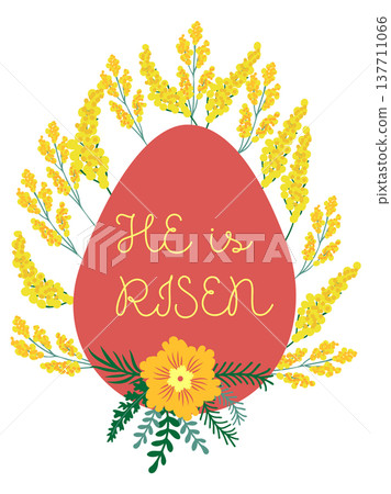 An Easter egg with a floral design and the inscription Christ is Risen. Creative card. 137711066