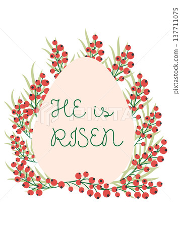 An Easter egg with a floral design and the inscription Christ is Risen. Creative card. An Easter egg with a floral design and the inscription Christ is Risen. Creative card. 137711075