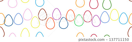 A seamless horizontal pattern with Easter eggs, outline design. A banner featuring cute patterned eggs with polka dots, flowers, and stripes. 137711150