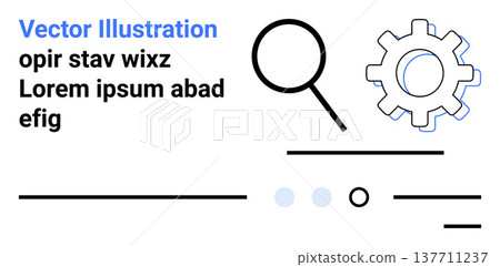 Search optimization, business processes, data exploration, technical support, system settings, information flow. Magnifying glass and gear over clean lines. Search optimization and business processes Search optimization, business processes, data exploration, technical support, system settings, information flow. Magnifying glass and gear over clean lines. Search optimization and business processes 137711237