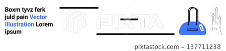 Fashion, design, social media, branding, trends, creative marketing. A blue handbag, text elements and decorative arrows in a minimal style. Fashion and design focus for branding ideas 137711238