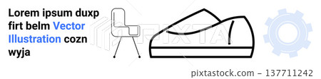 Furniture design, product development, modern tools, minimalism, technology, and innovation. Includes icon of a chair, shoe outline and gear. Furniture design and technology concept Furniture design, product development, modern tools, minimalism, technology, and innovation. Includes icon of a chair, shoe outline and gear. Furniture design and technology concept 137711242
