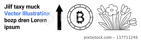 Cryptocurrency trends, financial growth, blockchain innovation, digital economy, nature contrast, investment symbol. Bitcoin symbol with an upward arrow beside flowers. Cryptocurrency trends Cryptocurrency trends, financial growth, blockchain innovation, digital economy, nature contrast, investment symbol. Bitcoin symbol with an upward arrow beside flowers. Cryptocurrency trends 137711248