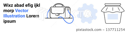 Business branding, product concepts, e-commerce, creative layout, packaging design, and industrial ideas. Visual with a bag, gear jar and placeholder text. Business branding and product concepts Business branding, product concepts, e-commerce, creative layout, packaging design, and industrial ideas. Visual with a bag, gear jar and placeholder text. Business branding and product concepts 137711254
