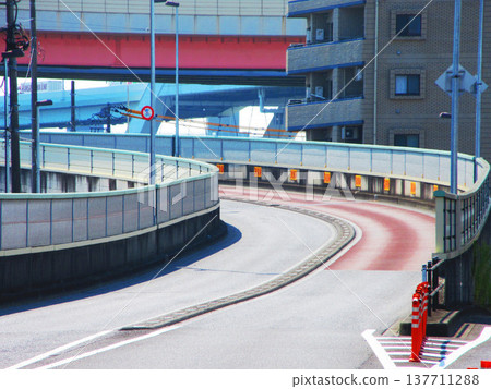 A view of the slope at Shikahama Bridge in Adachi Ward, Tokyo. A view of the slope at Shikahama Bridge in Adachi Ward, Tokyo. 137711288