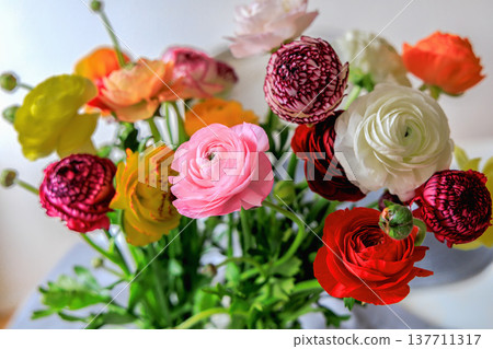 Beautiful ranunculus bouquet with colorful delicate spring flowers. Beautiful ranunculus bouquet with colorful delicate spring flowers. 137711317