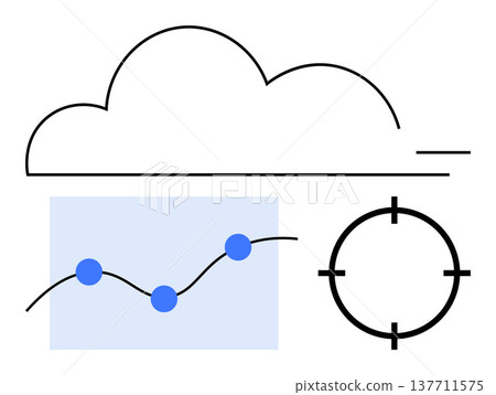 Cloud computing, data processing, business analytics, digital targeting, technology strategy, and precision tracking. Cloud symbol, line graph and targeting icon visible. Cloud computing and data Cloud computing, data processing, business analytics, digital targeting, technology strategy, and precision tracking. Cloud symbol, line graph and targeting icon visible. Cloud computing and data 137711575