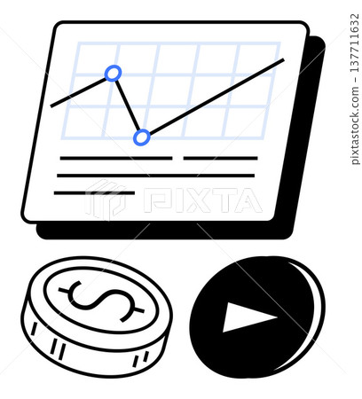 Financial planning, investment strategies, online media, economic analysis, profit growth, business data tracking. Graph with points, coin and play button. Financial planning and investment Financial planning, investment strategies, online media, economic analysis, profit growth, business data tracking. Graph with points, coin and play button. Financial planning and investment 137711632