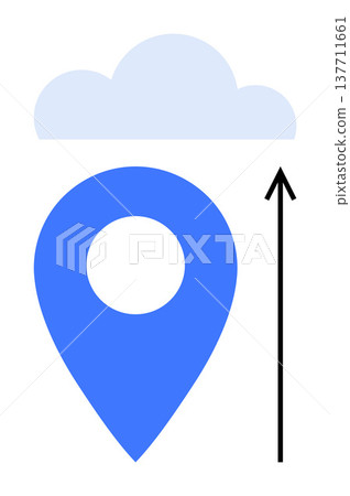 Cloud computing, data storage, geolocation, digital transformation, connectivity, information transfer. A blue geolocation pin with an arrow pointing toward a cloud. Cloud computing and data storage Cloud computing, data storage, geolocation, digital transformation, connectivity, information transfer. A blue geolocation pin with an arrow pointing toward a cloud. Cloud computing and data storage 137711661