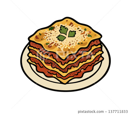 Lasagna on plate. Traditional italian cuisine. Vector isolated illustration Lasagna on plate. Traditional italian cuisine. Vector isolated illustration 137711833