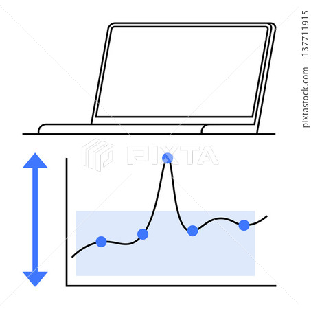 Data analytics, growth progress, business performance, statistics visualization, tech tools, financial insights. Laptop with a graph and arrow indicating analysis. Data analytics and growth progress Data analytics, growth progress, business performance, statistics visualization, tech tools, financial insights. Laptop with a graph and arrow indicating analysis. Data analytics and growth progress 137711915