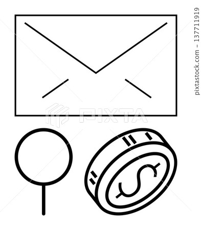 Email services, online transactions, search functionalities, digital communication, business solutions, ecommerce. Envelope, magnifying glass coin symbol. Email services and online transactions Email services, online transactions, search functionalities, digital communication, business solutions, ecommerce. Envelope, magnifying glass coin symbol. Email services and online transactions 137711919