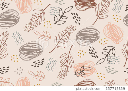 Modern seamless pattern of abstract creative leaves and spots vector Modern seamless pattern of abstract creative leaves and spots vector 137712839