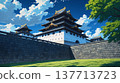 日式城堡與藍天動畫背景素材 137713723