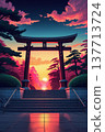 以日落和鳥居為主題的奇幻動漫風格背景。 137713724