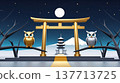金色鳥居與貓頭鷹3D背景，寓意好運 137713725