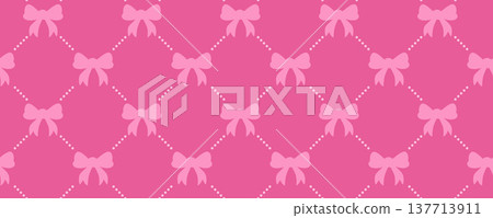 Playful seamless pattern with cherries, ribbons and hearts on pink background. Retro girly aesthetic for textile, wallpaper and trendy prints. Stock vector illustration in cartoon style. Playful seamless pattern with cherries, ribbons and hearts on pink background. Retro girly aesthetic for textile, wallpaper and trendy prints. Stock vector illustration in cartoon style. 137713911