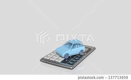 Blue Low Poly Car On Calculator Finance Concept 3d render. Blue Low Poly Car On Calculator Finance Concept 3d render. 137713939