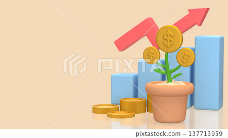 Financial Growth Concept With Coin Plant And Rising Chart 3d render. Financial Growth Concept With Coin Plant And Rising Chart 3d render. 137713959