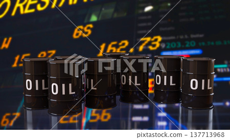 Oil Barrels With Global Energy Market Trading Data Background 3d render. Oil Barrels With Global Energy Market Trading Data Background 3d render. 137713968