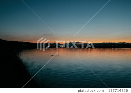 on the riverbed in the morning on the riverbed in the morning 137714836