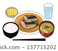 Illustration of a mackerel simmered in miso set meal 137715202