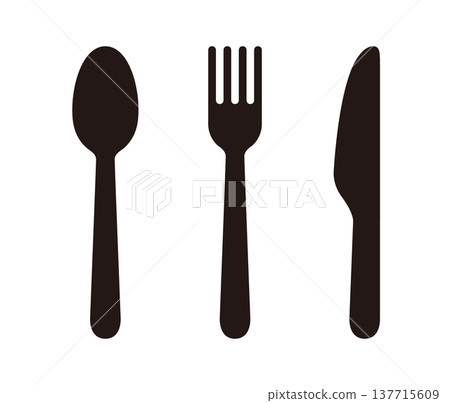 A simple icon set of spoon, fork, and knife. A simple icon set of spoon, fork, and knife. 137715609