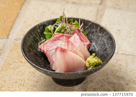 Yellowtail sashimi: A classic Japanese dish featuring fresh yellowtail. Yellowtail sashimi: A classic Japanese dish featuring fresh yellowtail. 137715970