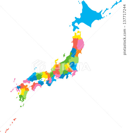 Detailed color-coded map of the Japanese archipelago, divided into prefectures. Detailed color-coded map of the Japanese archipelago, divided into prefectures. 137717244
