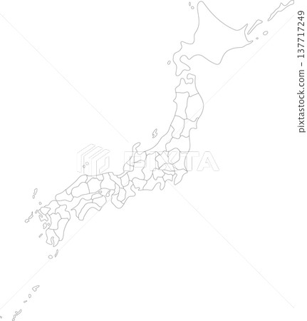 日本列島的簡化版本和日本的詳細線描圖,日本被劃分為各個都道府縣。 日本列島的簡化版本和日本的詳細線描圖,日本被劃分為各個都道府縣。 137717249