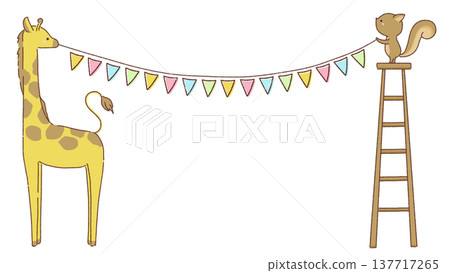 一幅長頸鹿和松鼠準備插旗的插圖。 137717265