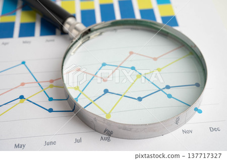 Magnifying glass on charts graphs paper. Financial development, Banking Account, Statistic, Investment Analytic research data economy. 137717327