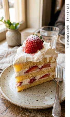 草莓酥餅盛放在白色盤子裡 137717481