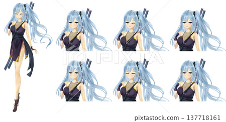 Cute ninja girl full-body illustration - TRPG/Game/Facial expression variations character material Cute ninja girl full-body illustration - TRPG/Game/Facial expression variations character material 137718161