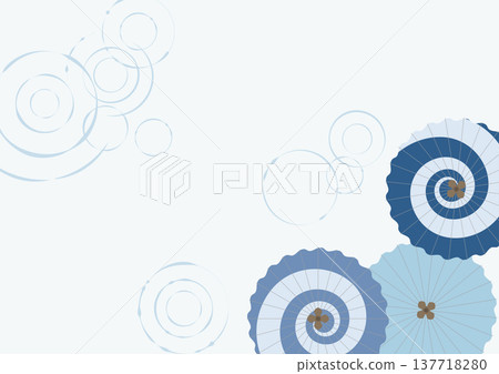 Japanese-style pattern background with traditional Japanese umbrella and water ripples | Blue minimalist flat vector Japanese pattern design 137718280