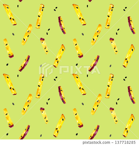 Seamless pattern of candied sweet potatoes - hand-drawn watercolor illustration background material 137718285