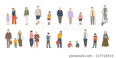 A set of 22 different front-facing illustrations of various people (from children to seniors) A set of 22 different front-facing illustrations of various people (from children to seniors) 137718419