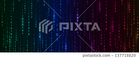 Data flow with glowing light effect. Programming symbols on futuristic backdrop. Neon binary Rain matrix. Cyber technology and abstract security art. Vector illustration 137718820