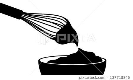 Illustration of a whisk and a bowl of cream Illustration of a whisk and a bowl of cream 137718846