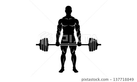 Silhouette of a muscular man holding a barbell Silhouette of a muscular man holding a barbell 137718849